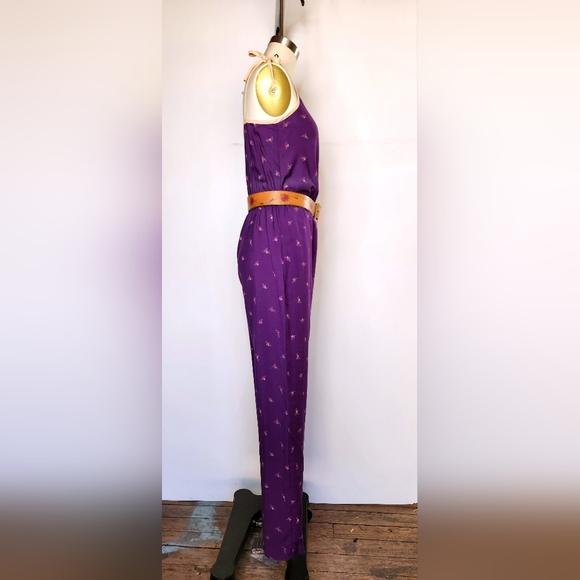 70s Dead Stock Jumpsuit by Peaches my Love Floral Jumpsuit Straight Legs XS S - Picture 5 of 10